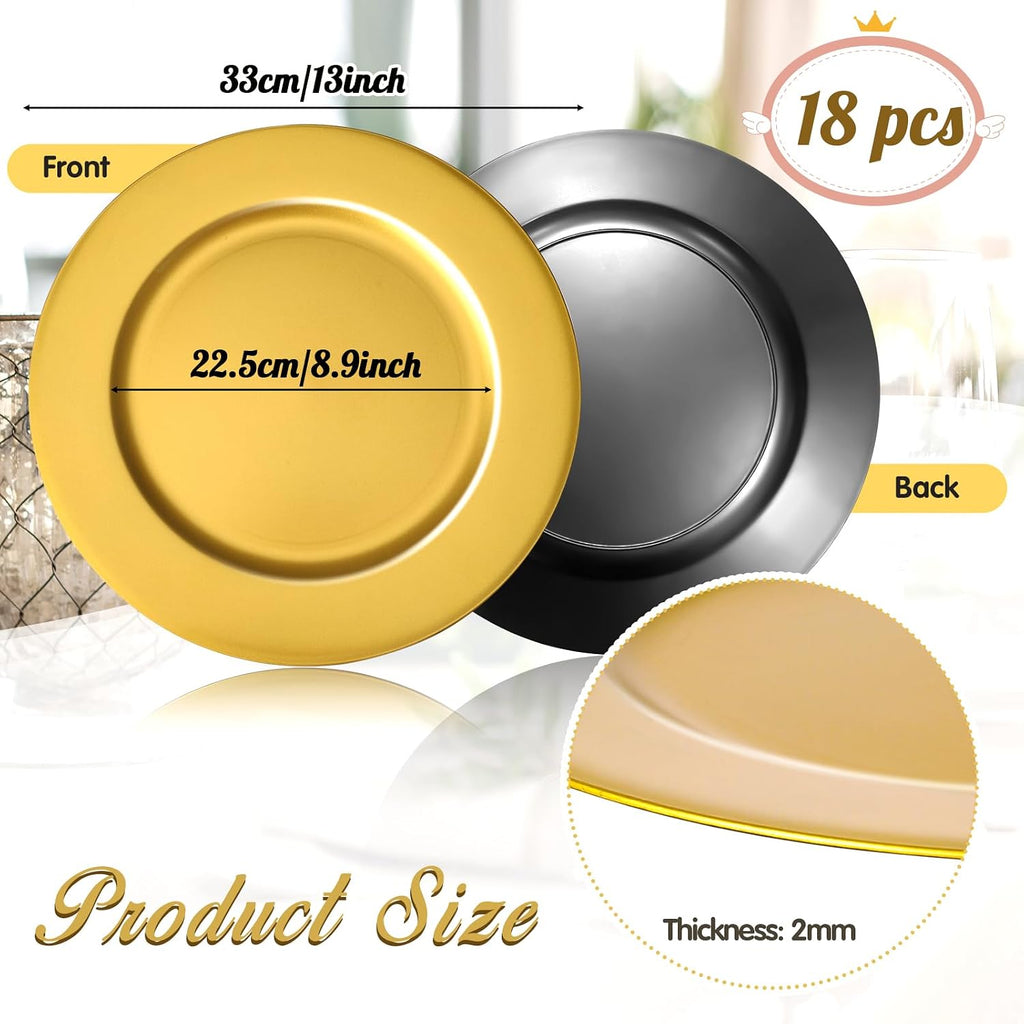 Golden Charger Plates Bulk 13 Inch Plastic Gold Plates - Set of 18