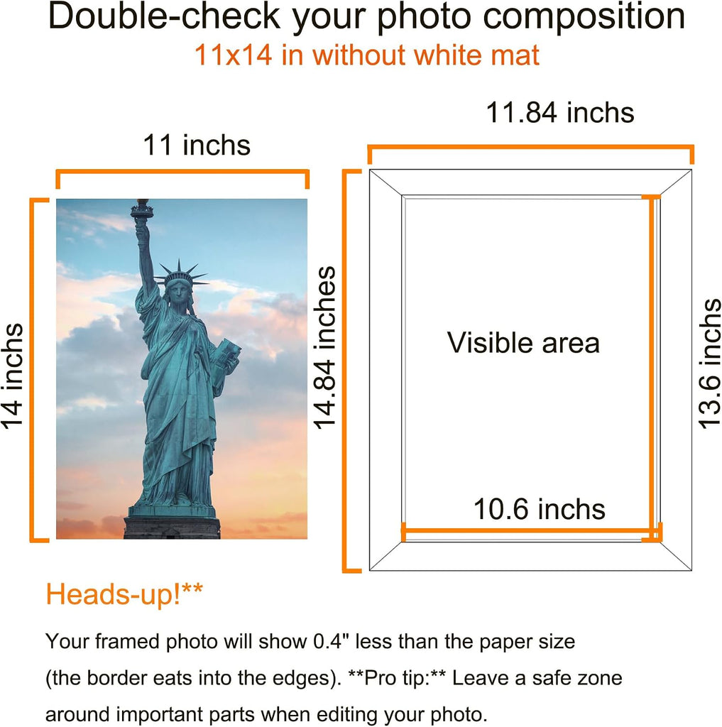11x14 Picture Frame Set of 10, Display Pictures 8x10 With mat or 11x14 Prints Without Mat, Wall Mounting,Black