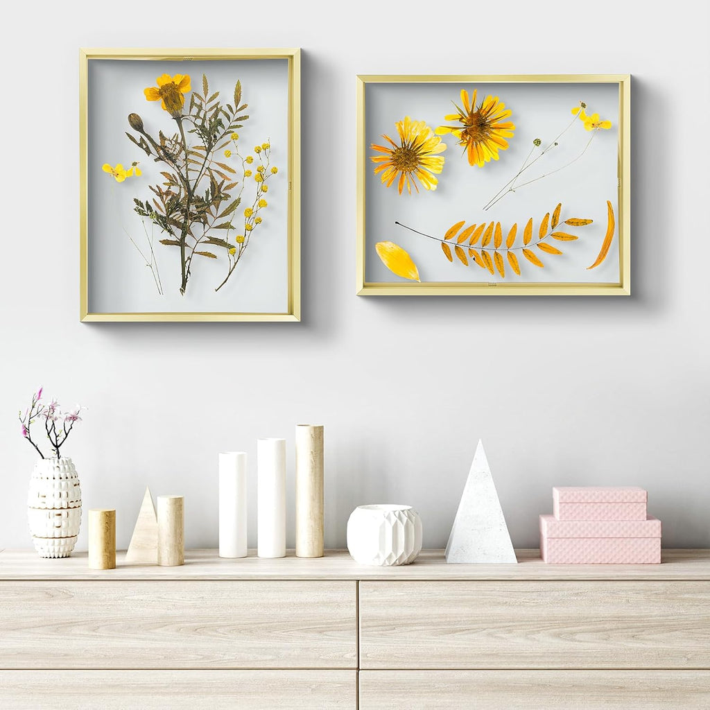 11x14 Gold Aluminum Floating Picture Frame Real Glass | Tempered Glass Front, Plexiglass Back, Wall Mount Display