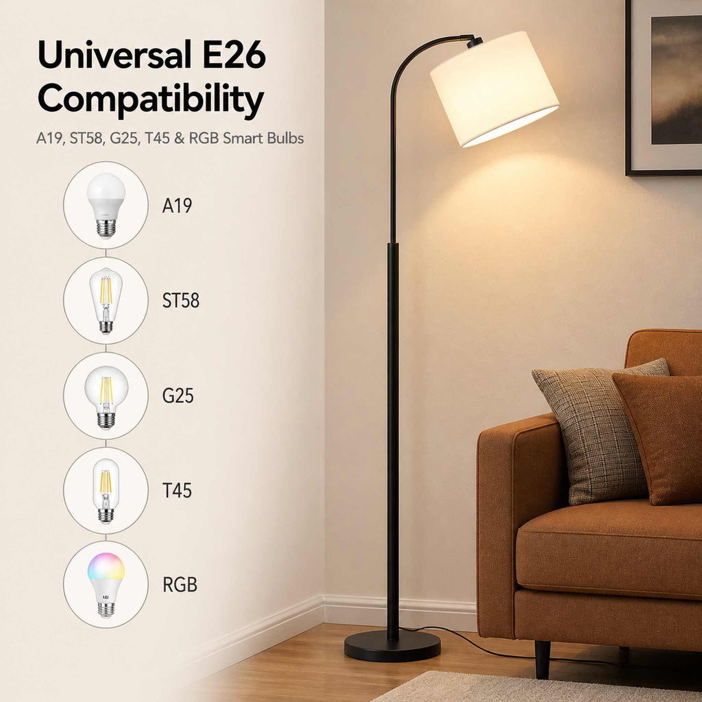 Black Arc Floor Lamps with Remote, Mid Century Modern Lamp