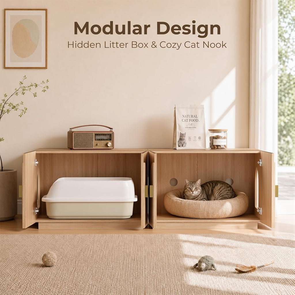 Cat Litter Box Enclosure Furniture, 31.5" Arched Fluted Cabinet