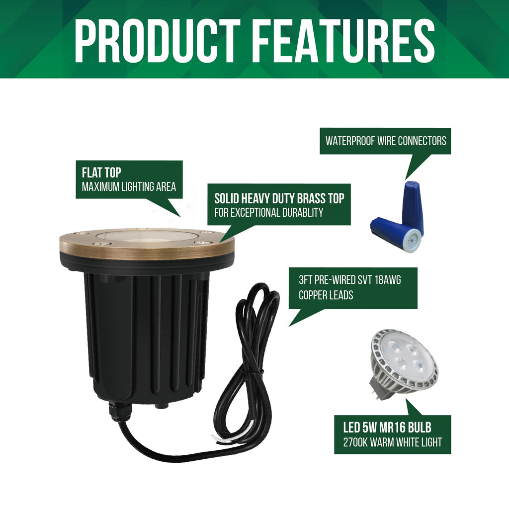 Outdoor Brass Well Lights, Low Voltage LED In Ground Light