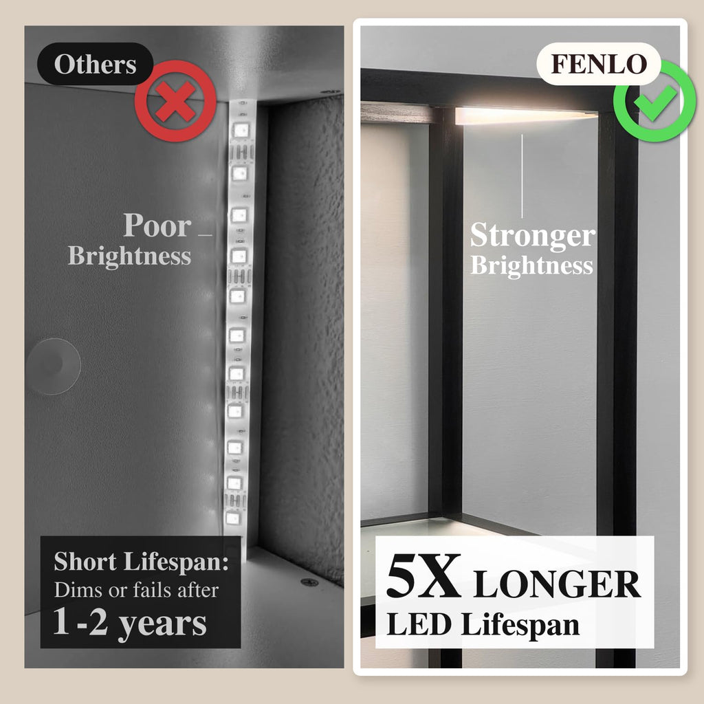LED Display Shelf with Lights - Glass Display Cabinet for Collectibles with Dimmable Lighting, App & Remote Control
