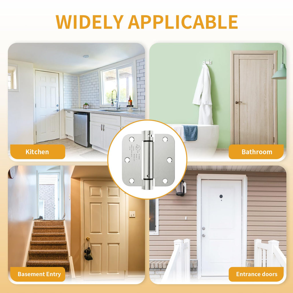 2 Pack Self Closing Door Hinges 3.5 Inch, Adjustable Tension