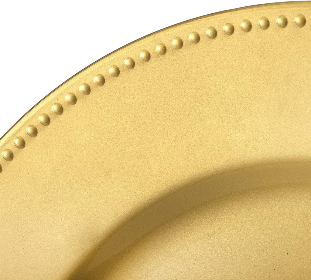 Plastic Gold Charger Plates, 13" Round Beaded Charger Plates for Wedding, Catering Event, Tabletop Decor - Set of 12