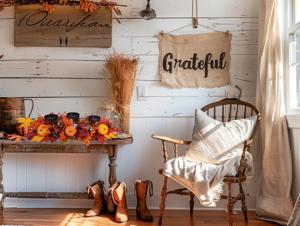 Fall Candle Holder Centerpiece for Table - Thanksgiving Table Decor with Pumpkins, Maple Leaves,Autumn Harvest - Set of 3