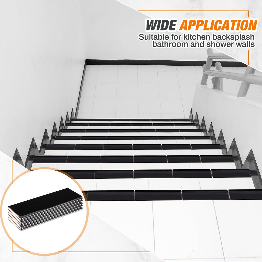5 Pcs 40 Bullnose Trim 2 x 6 in Ceramic, Single Round Edge, Black