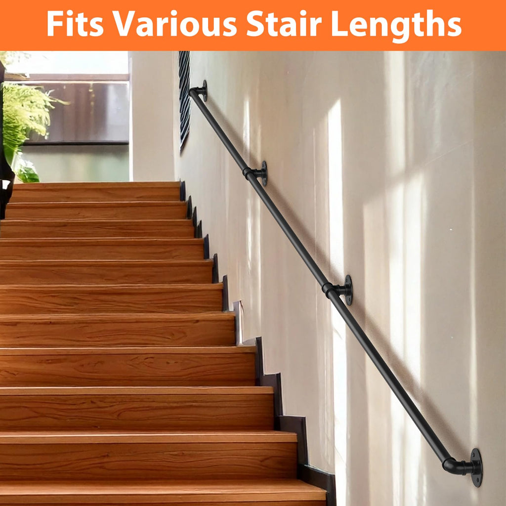 Stair Railing Indoor Hand Rails for Outdoor Steps, Pipe Metal Handrail 12ft