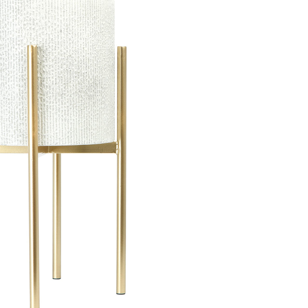 Modern Boho Embossed Metal Planters with Stands, White and Gold, Set of 2 Sizes