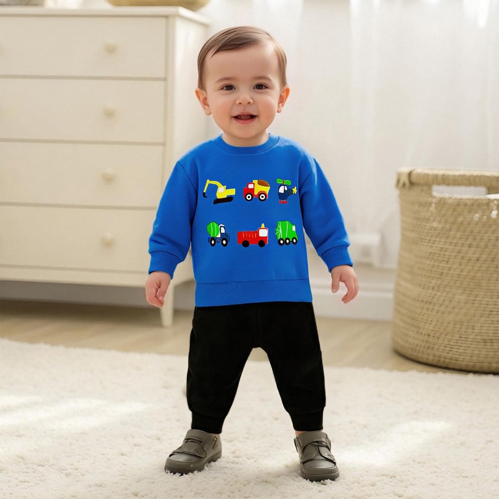 Toddler Baby Boy Clothes Embroidery Trucks Sweatshirt Pants Set