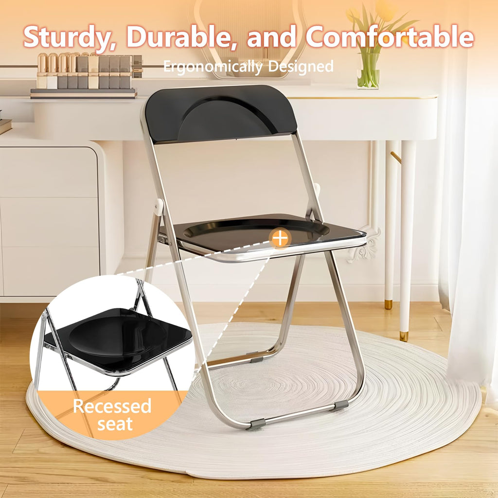 6 Pack Black Plastic Folding Chairs - Banquet Bundle Stackable for Wedding Table, Event Seating, Hotel Ballroom