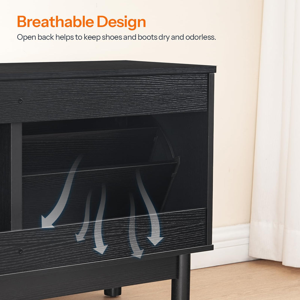 Rattan Shoe Storage Bench with Double Flip Drawers