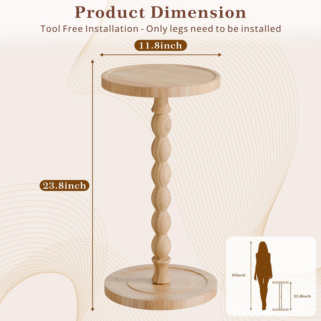 Small Round Side Table, Rubberwood‌ Drink Table for Small Spaces