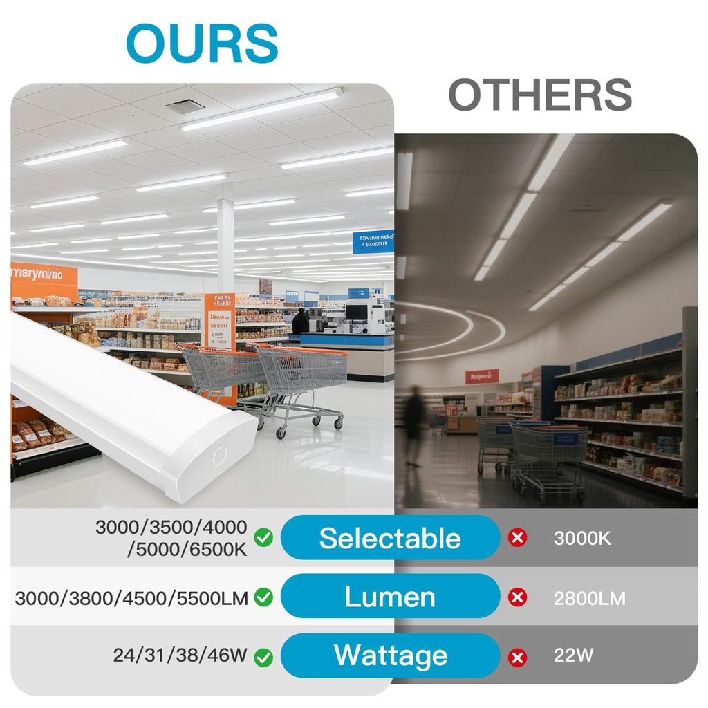4PK 4FT LED Wraparound Light, 48 Inch Garage Ceiling Lights, 24/31/38/46W - 5CCT