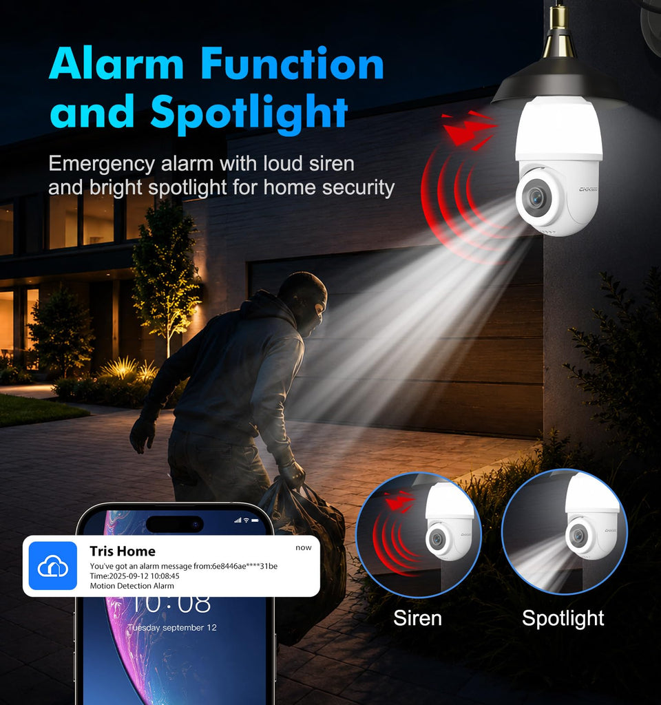 Light Bulb Security Camera, 2K 5GHz WiFi Camera for Outdoor, Spotlight, 2 Pack