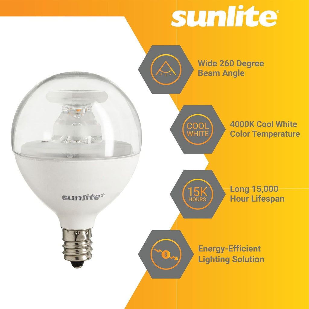 G16.5 Light Bulb LED, 7 Watts (60W Equiv.), 500 Lumens, Dimmable, Type G Globe Shape E12 Candelabra Base, Short Bulbs
