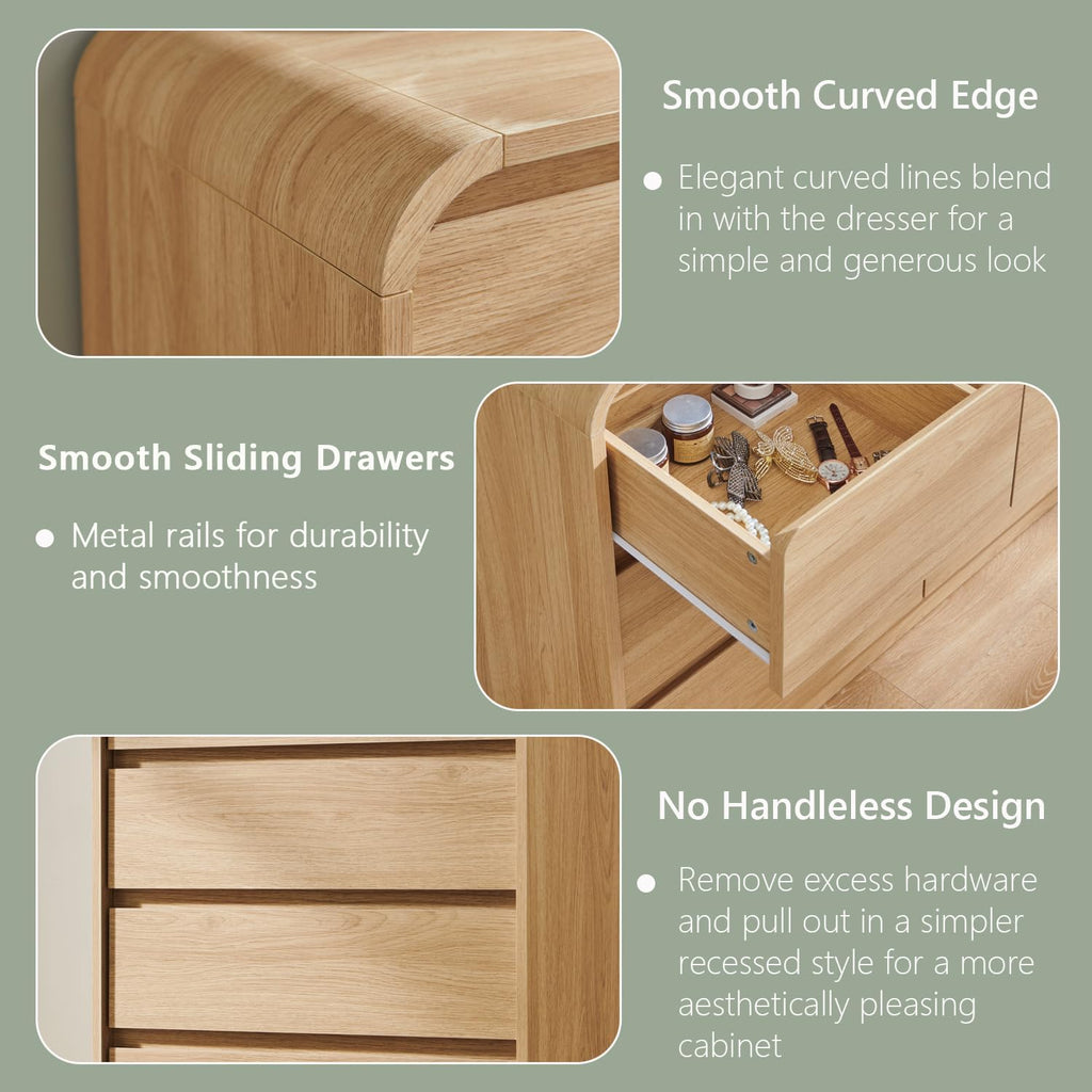 Modern 8 Drawers Dresser , 55" Wide Dressers & Chest of Drawers w/Curved Profile Design, Wood Mid Century Storage