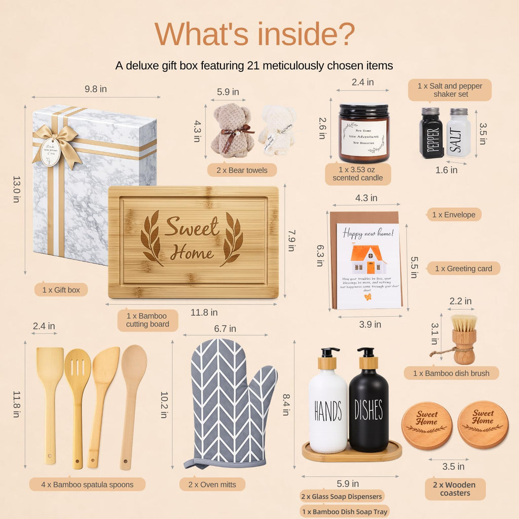 Warming gifts new home basket, New Home Gift Basket (21-Piece) - Thoughtful Housewarming Gift for Families & Couples