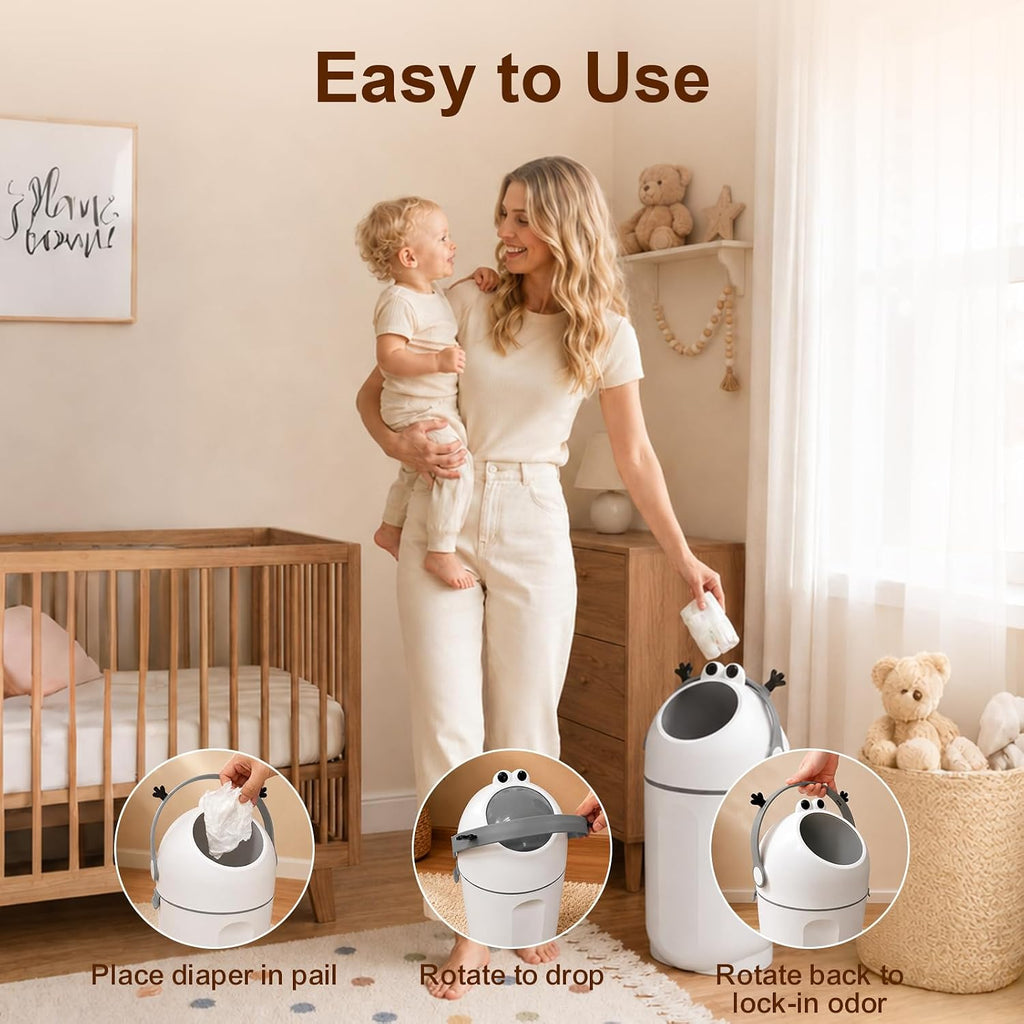 Odor-Locking Diaper Pail,Works with Regular Trash Bags (Grey and White)