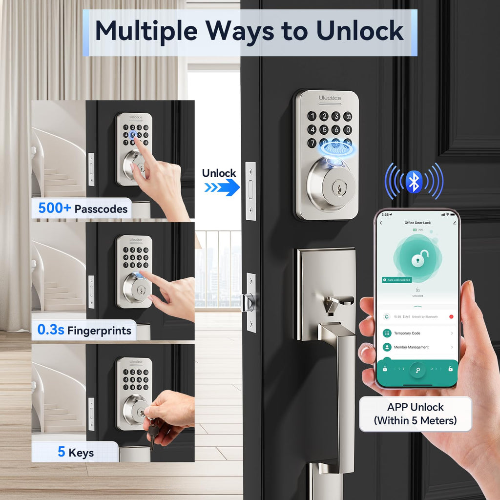 Fingerprint Deadbolt Door Lock for Front Door with Handle
