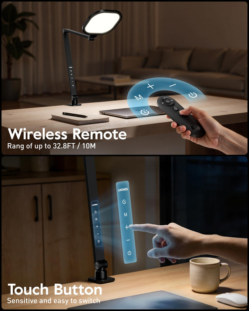 Remote LED Desk Lamp with Clamp, 2000LM, 30 Modes, Metal Arm