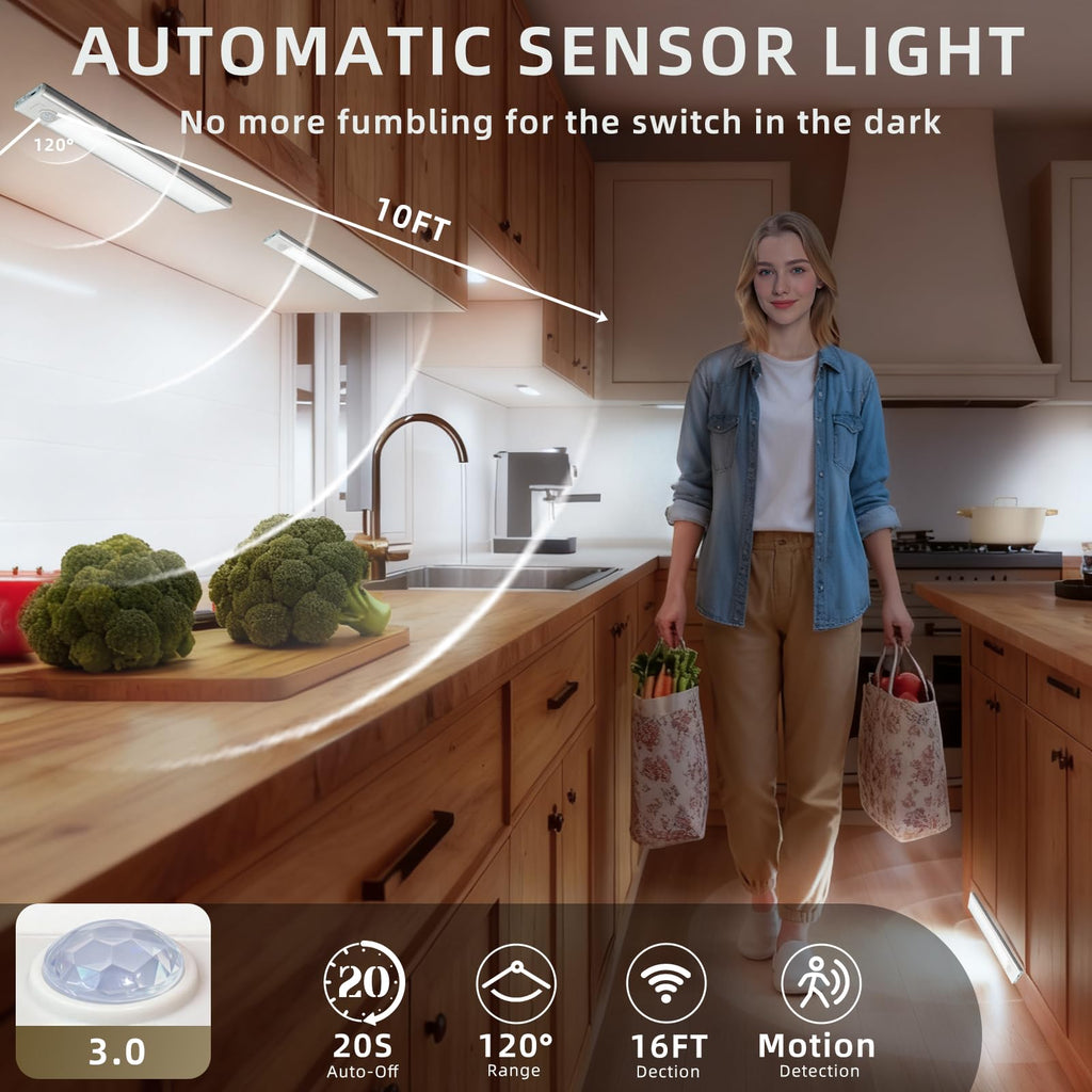 4 Pack Under Cabinet Lighting, Rechargeable Motion Sensor Light Indoor, Wireless Dimmable Magnetic Closet Lights, 32