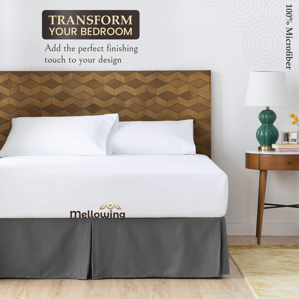 Pleated Bed Skirt with Platform Three Sided Coverage 11 inch Tailored Drop Brushed Microfiber Pleated Bed Skirt with