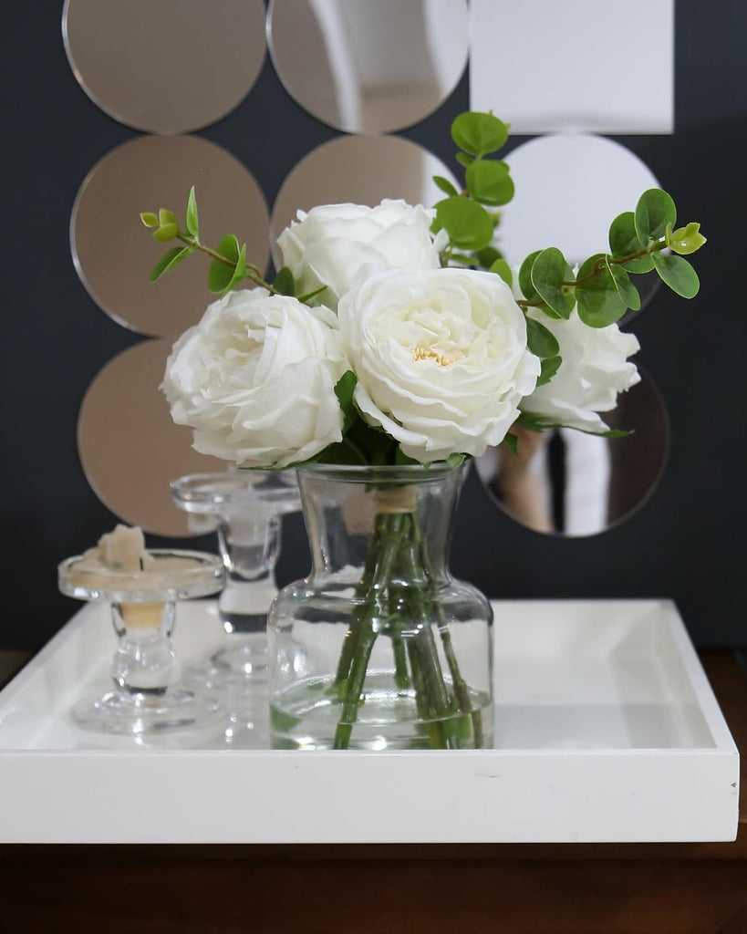 Artificial Flowers with White Roses in Vase, Fix Lifelike Fake Flowers in Vase with Artificial Water, Faux Flower