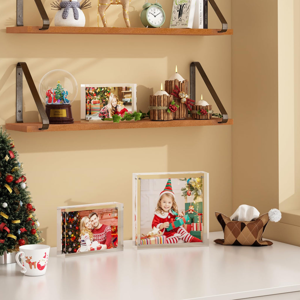 5x7 Acrylic Frames 4 Pack, 20mm Thicker Frameless Clear Picture Frames, Double Sided Magnetic Picture Frames, Free
