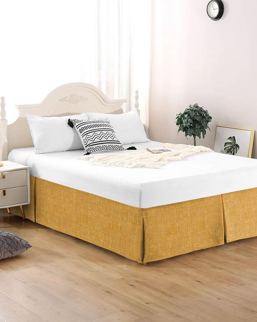 Bed Skirts 16 Inch Tailored Drop Gold Linen Fabric Wrap Around Bed Skirt with Split Corners