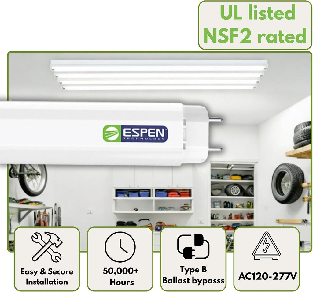 25 Pack 4FT LED T8 Type B Light Tube, Ballast Bypass, Internal Driver, Single or Double-End Power, 15W, 2200 Lumens