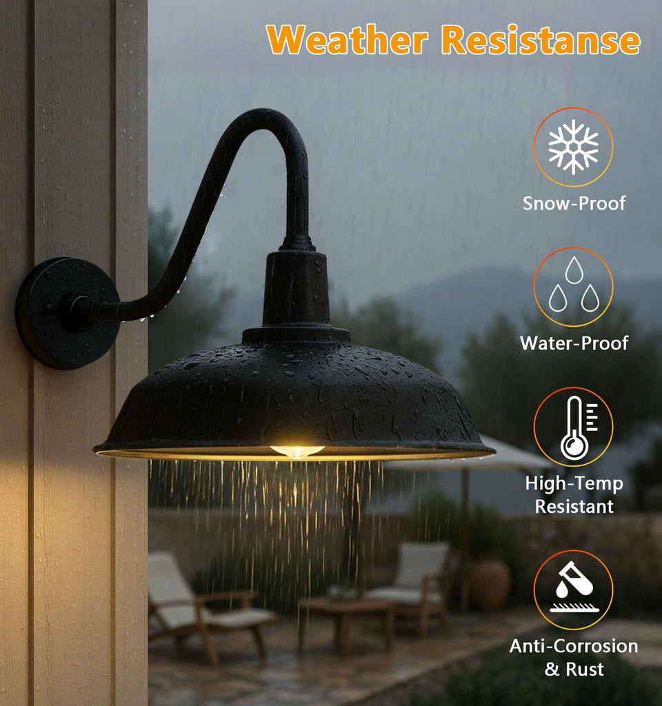 15" Black Outdoor Gooseneck Barn Light, Farmhouse Wall Light