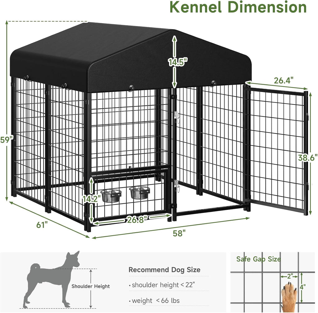 Dog Kennel Outdoor, Outside Dog Kennel with Roof & Swivel Feeders/Removable Doggy Door Allow Connecting Your Dog