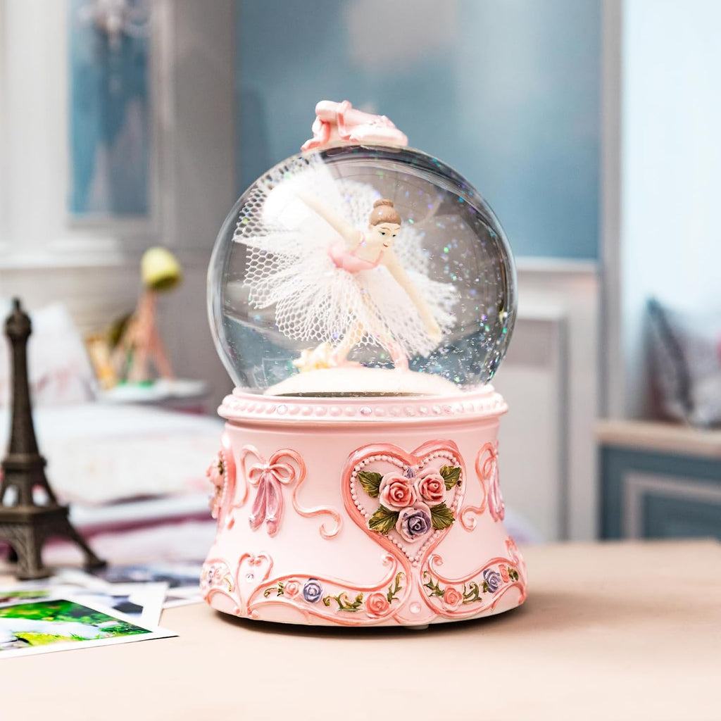 Ballerina Snow Globe Music Box with LED Lights - Classic Ballet Dancer Gift, Clear Glass Globe, Perfect for Ballet