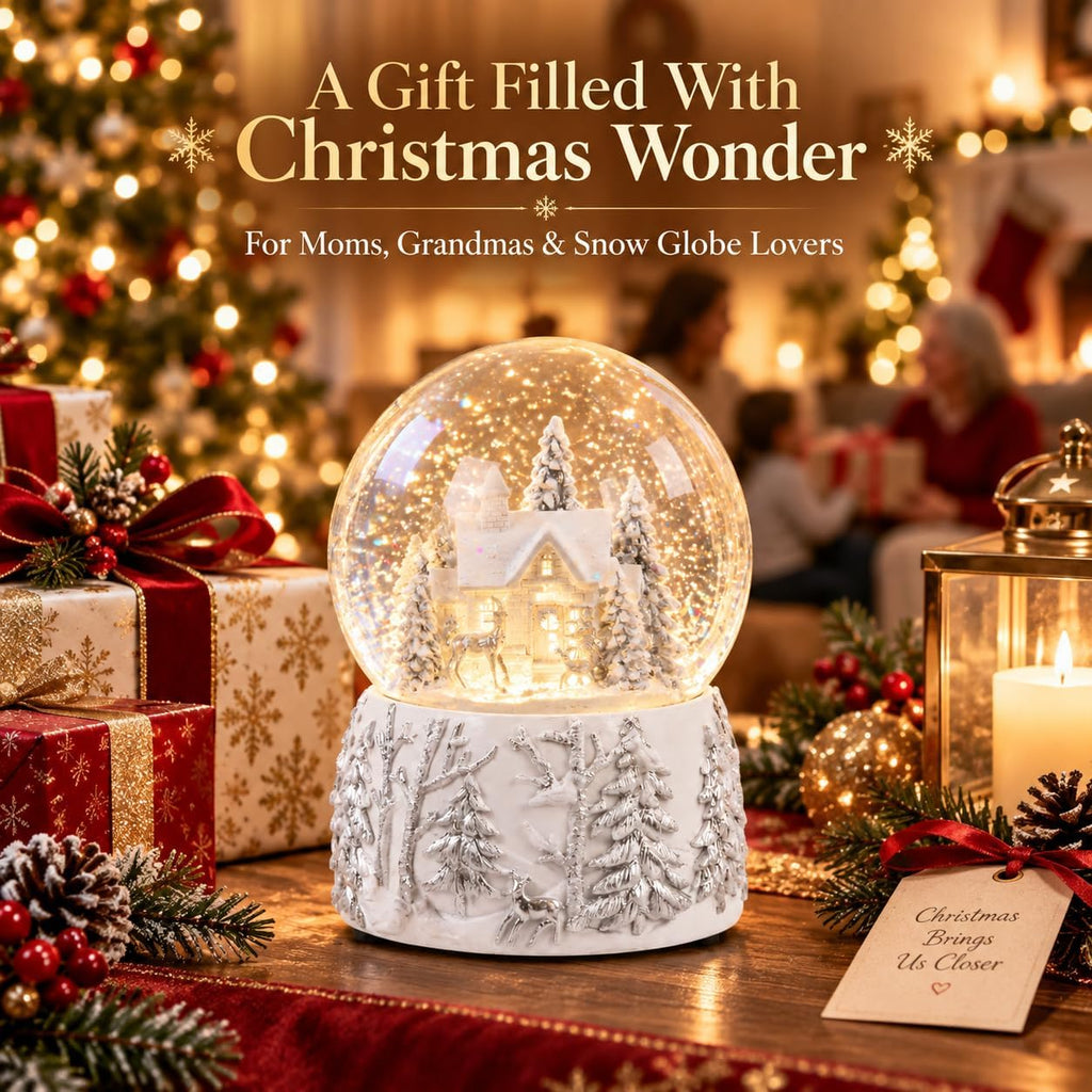 Christmas Snow Globe Music Box, Color Changing LED Snow Village