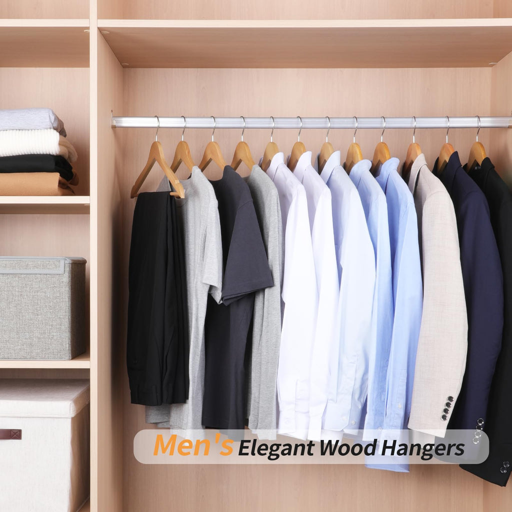 Basics Wood Suit Clothes Hangers for Closet Organizer, Natural, 30-Pack