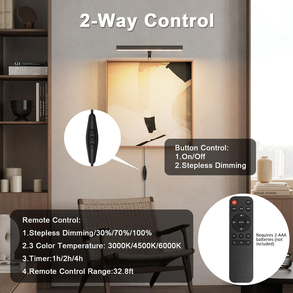 12" LED Picture Light Plug in, 4W Black Art Light
