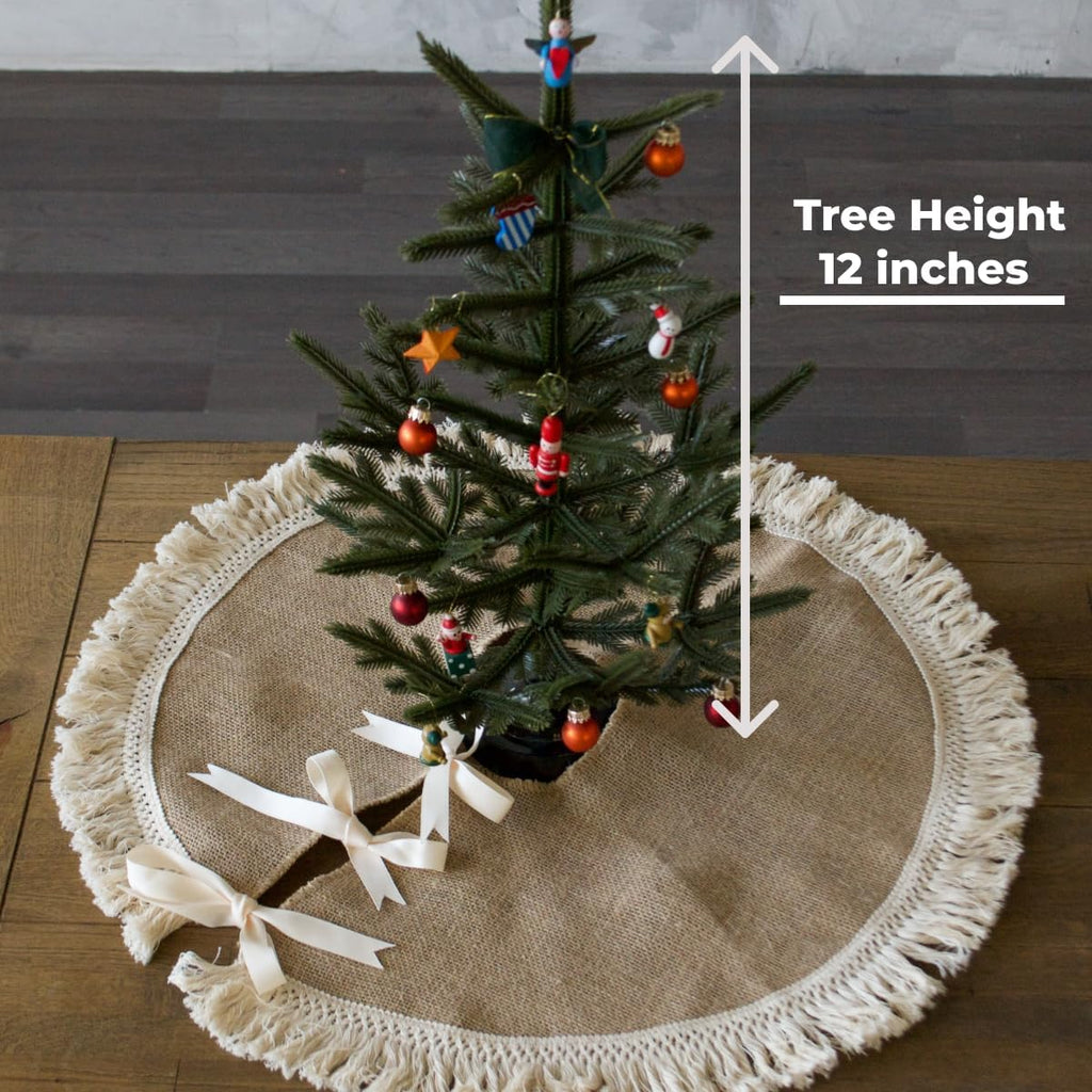 Burlap Mini Christmas Tree Skirt - 26 Inch, Brown Farmhouse Tree Collar & Decorations
