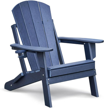 Folding Adirondack Chair - Weather Resistant HDPE Outdoor Lawn Chair - Patio Furniture - Blue/Dark Grey - 350lbs