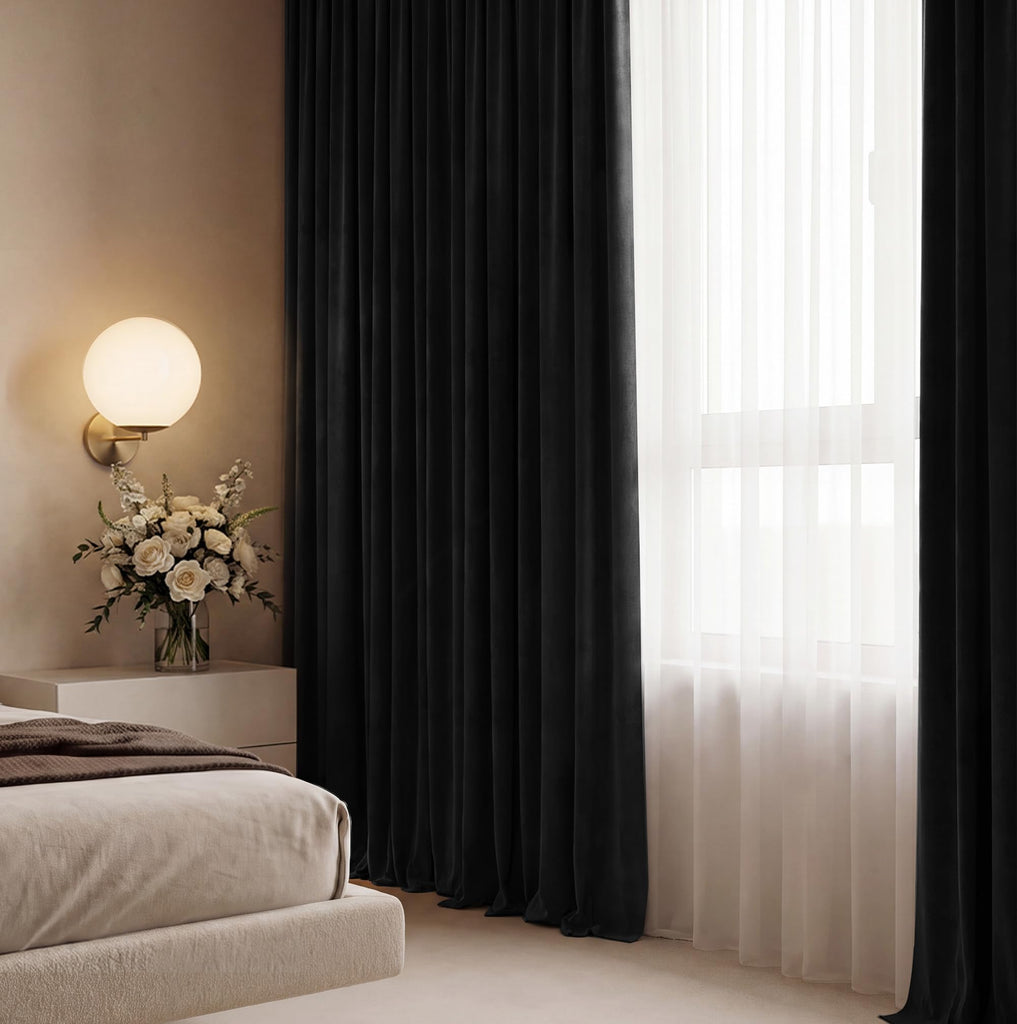 Extra Wide Black Velvet Curtain Panel, W100 x L84