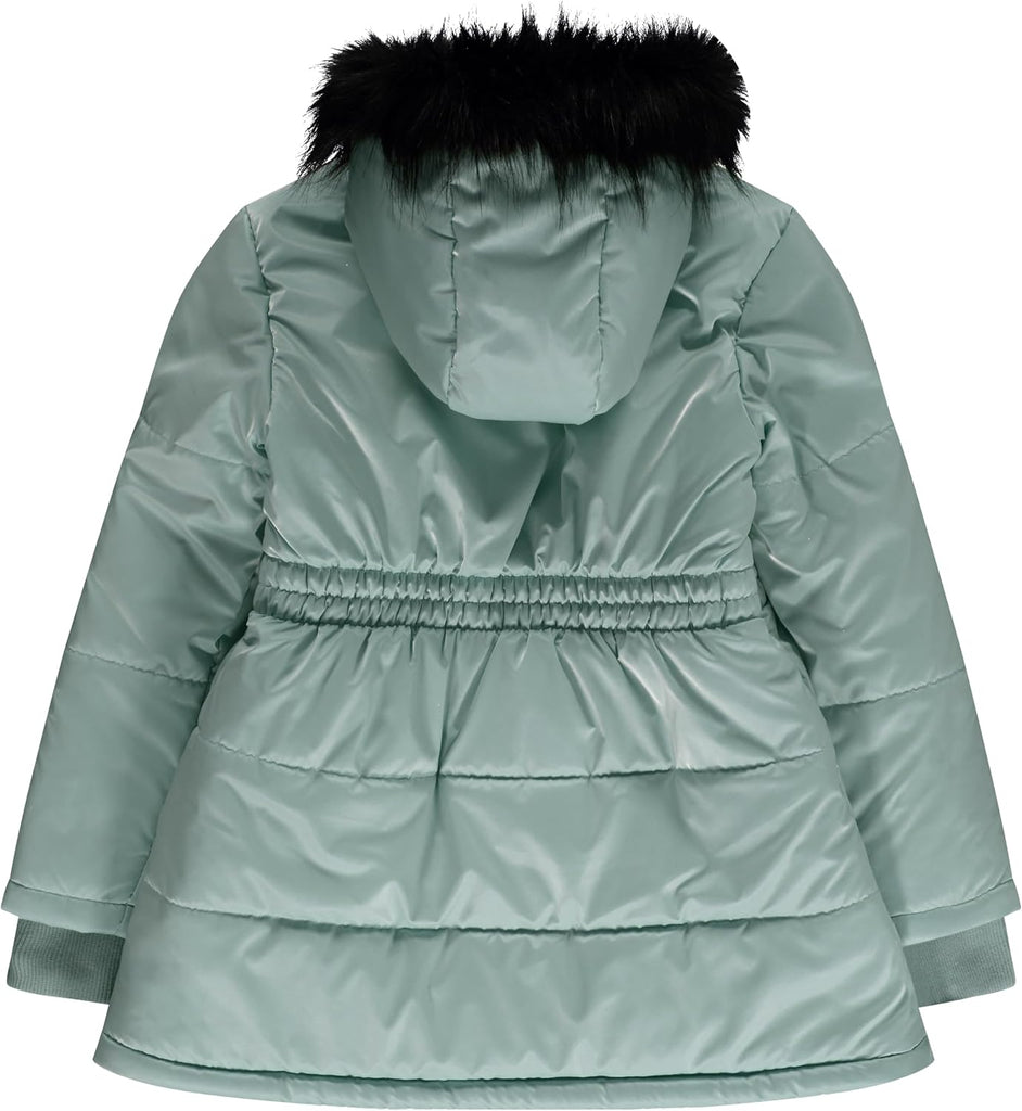 Girls Heavyweight Winter Jacket with Faux Fur Hood and Cargo Pockets