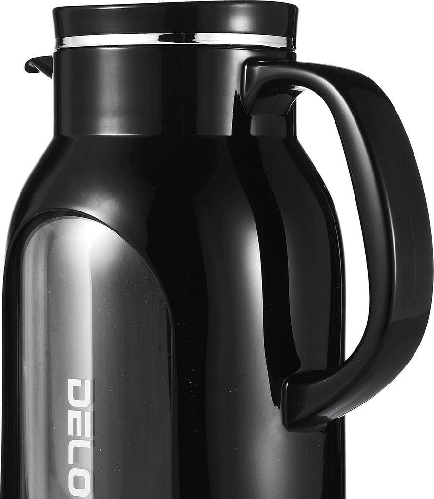 68 oz/2 Liter Glass Pitcher with Shatterproof Shell - Heat Resistant Glass Liner - Stainless Steel Lid - Carafe & Jug