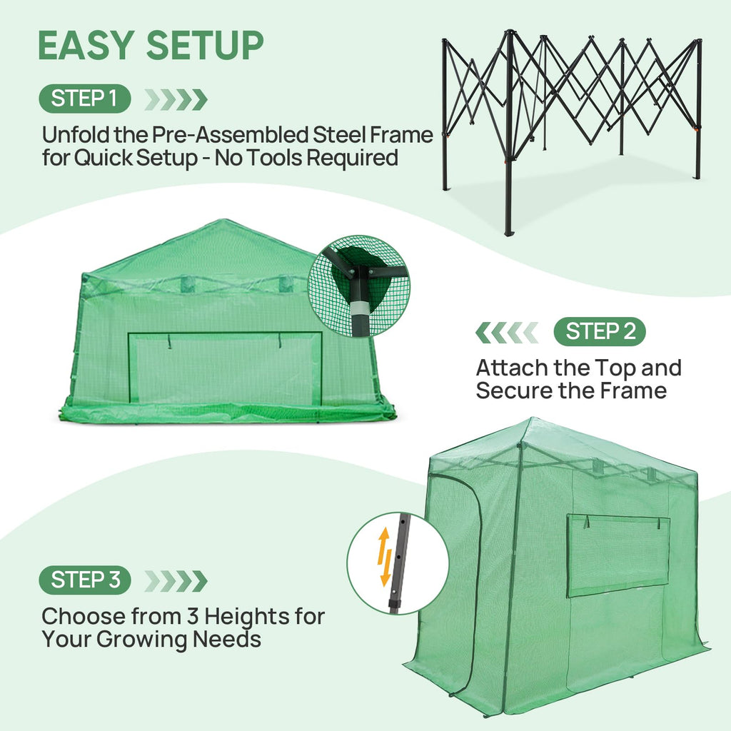 10x5 Easy Setup Pop Up Greenhouse, Lean-To Design, Clear/Green