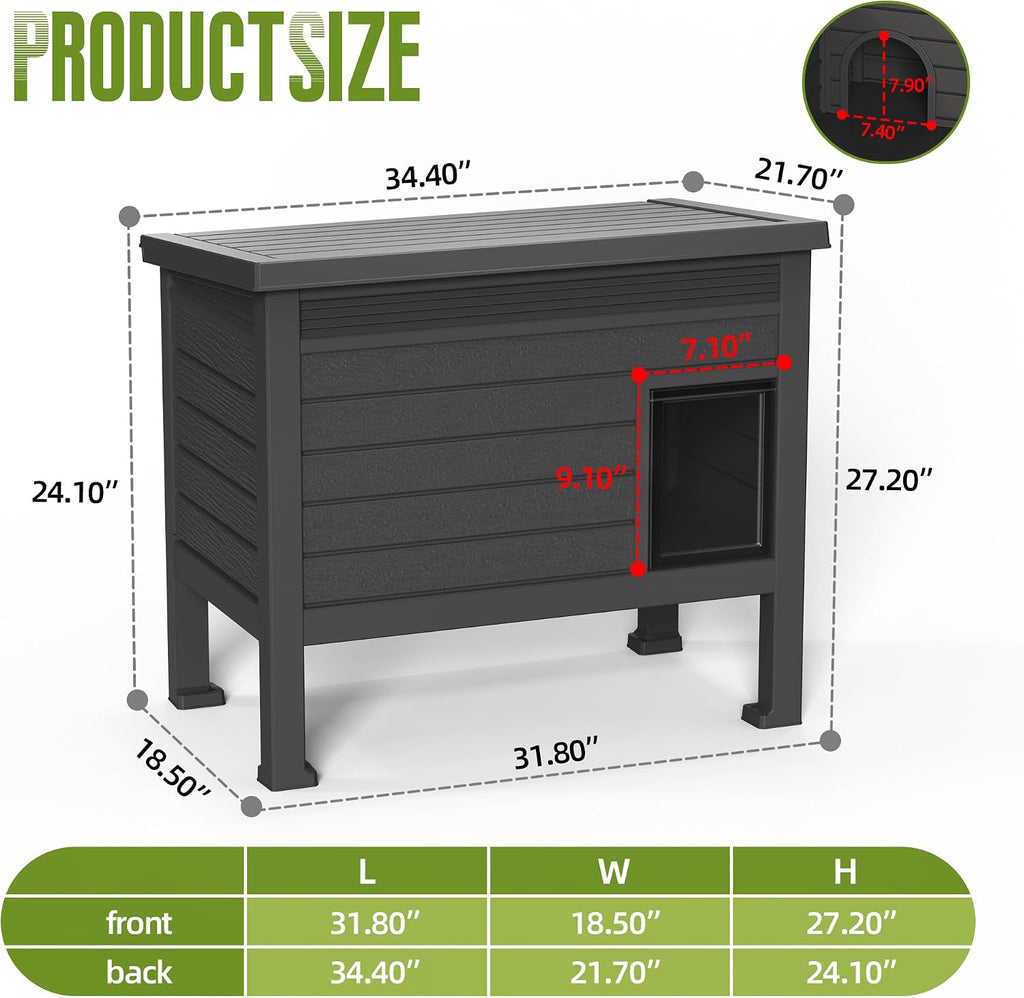 Indoor & Outdoor Resin Dog House with Raised Floor and Easy Assembly - Small Breed Shelter Featuring Louvered Vents