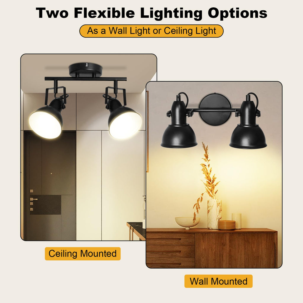 LED Track Lighting Fixtures, Rotatable 2-Light Spot Light Black