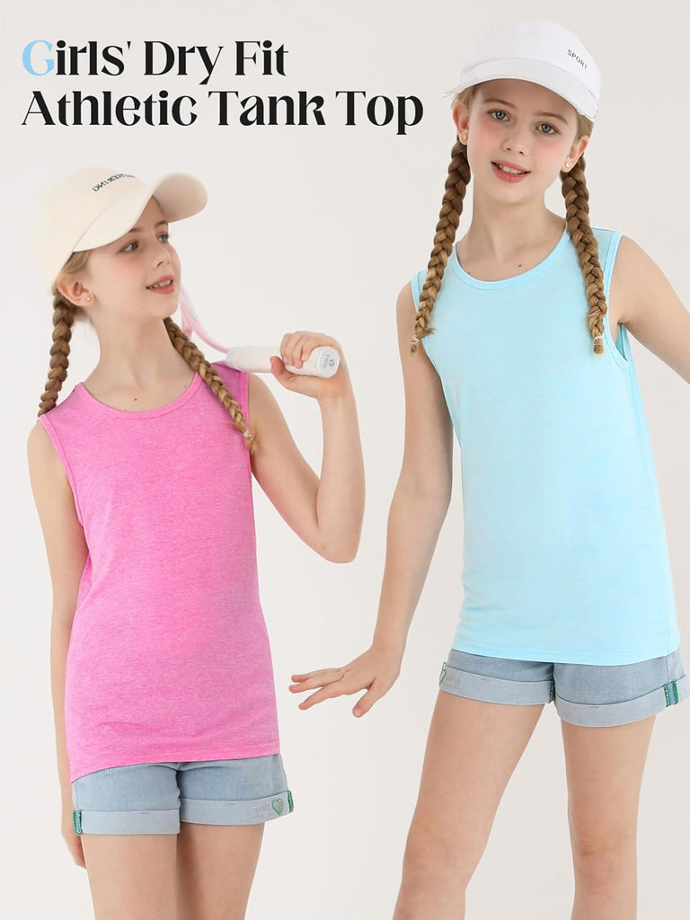 5 Packs Girls Active Dry Fit Athletic Tank Top Performance Tech Sleeveless Shirts for Running Exercise Yoga