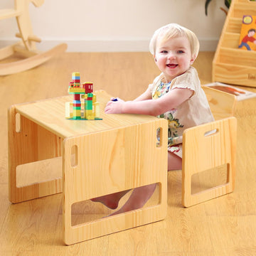 Montessori Weaning Table and Chair Set for Toddlers Age 1-3, Height Adjustable Toddler Table and Chair Set, Cube Kids
