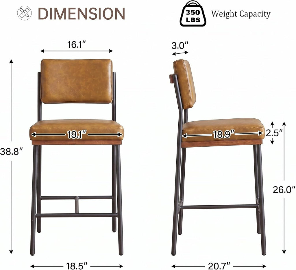 Faux Leather Bar Stools Set of 3,26 Inch Modern Counter Height Bar Stools Island,Counter Stools with Wide Back Sturdy