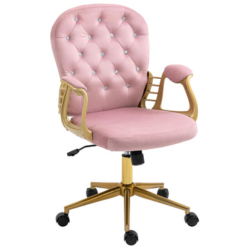 Pink Home Office Chair, Velvet Desk Chair, Comfortable Makeup Vanity Chair