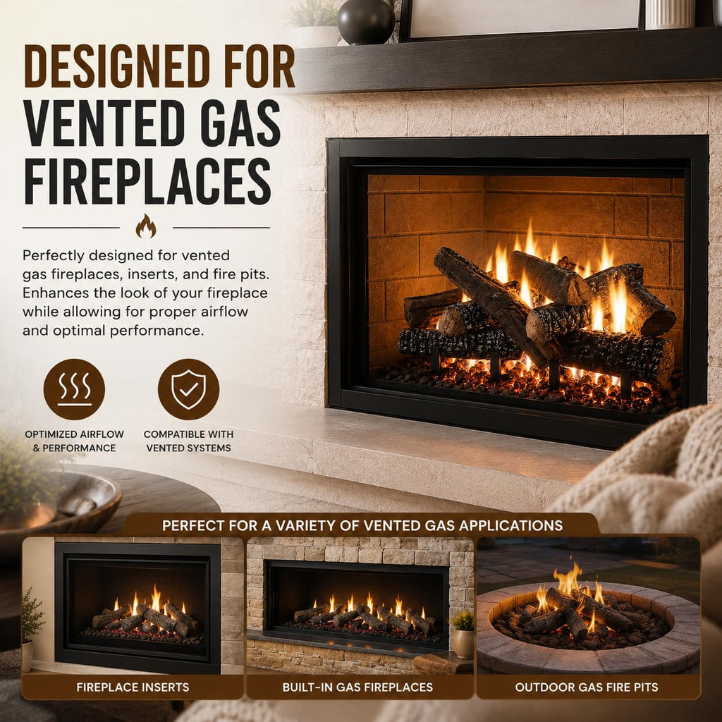 10-Piece Ceramic Fireplace Logs, Realistic Stackable Faux Wood Log Set for Gas Fire Pits, Fire Bowls, Fire Tables